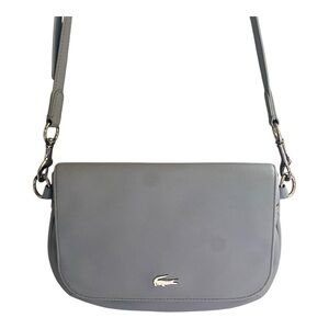 NWOT Lacoste Women's Daily Classic Coated Piqué Canvas Flap Shoulder Bag in Grey